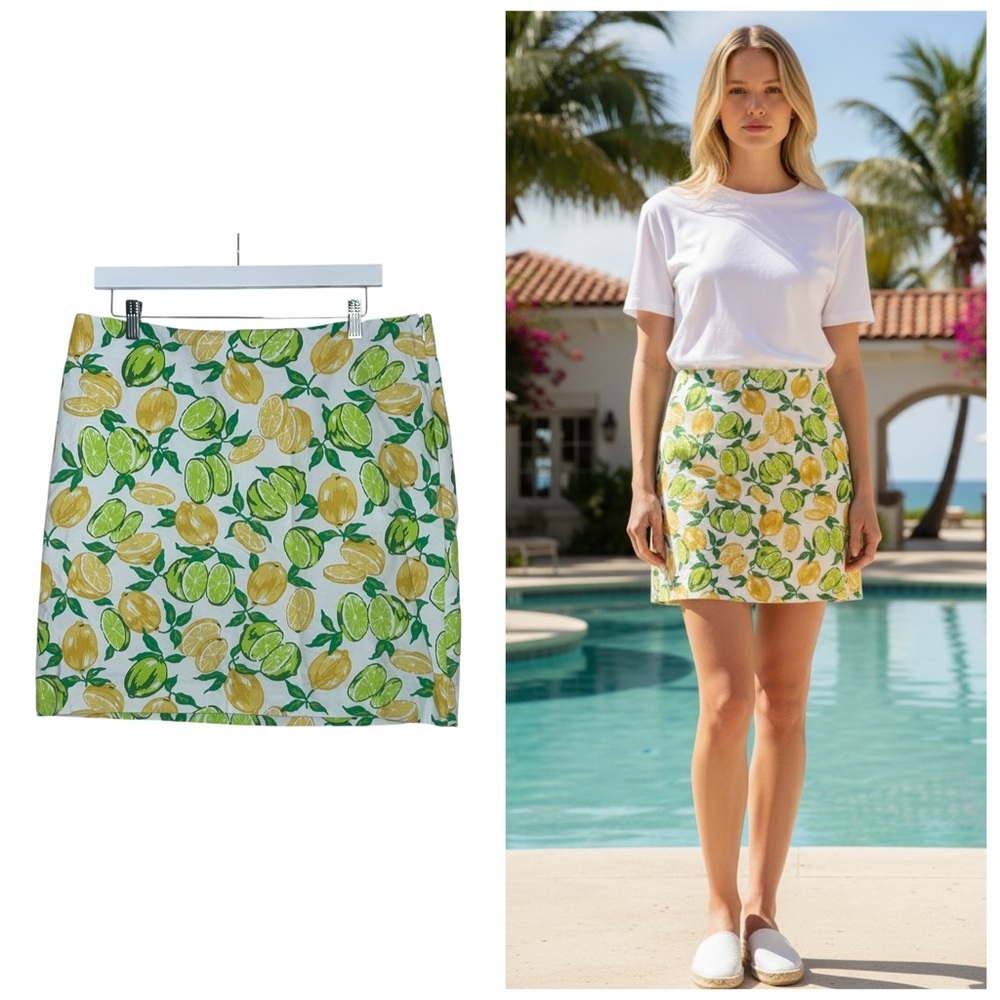 Talbots Citrus Print Lemon Lime Mini Skirt Sz 14 EUC Resortwear Preppy Vacation